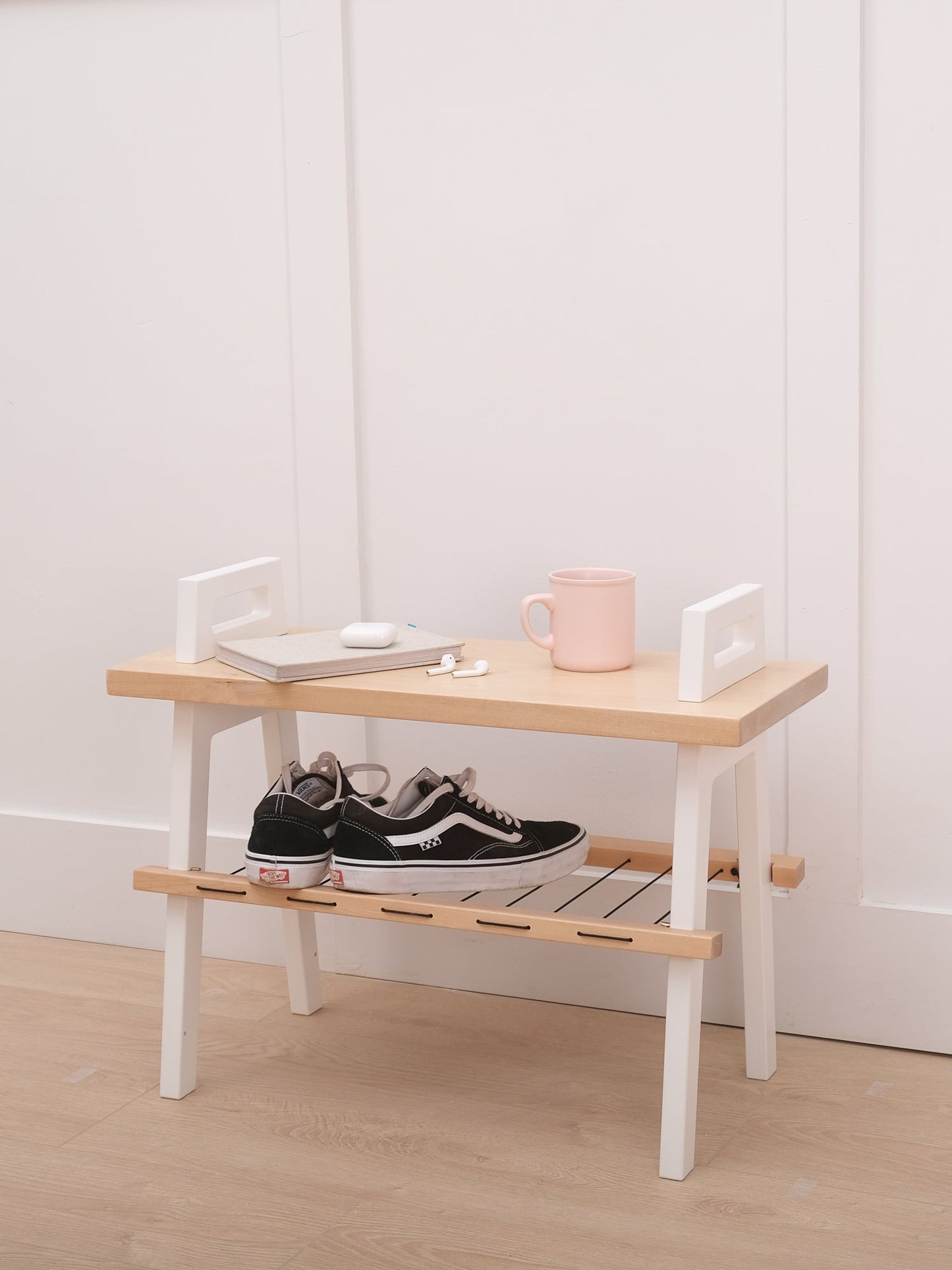 
                  
                    B3 entryway storage bench in birch with shoe rack -Small format 26in
                  
                