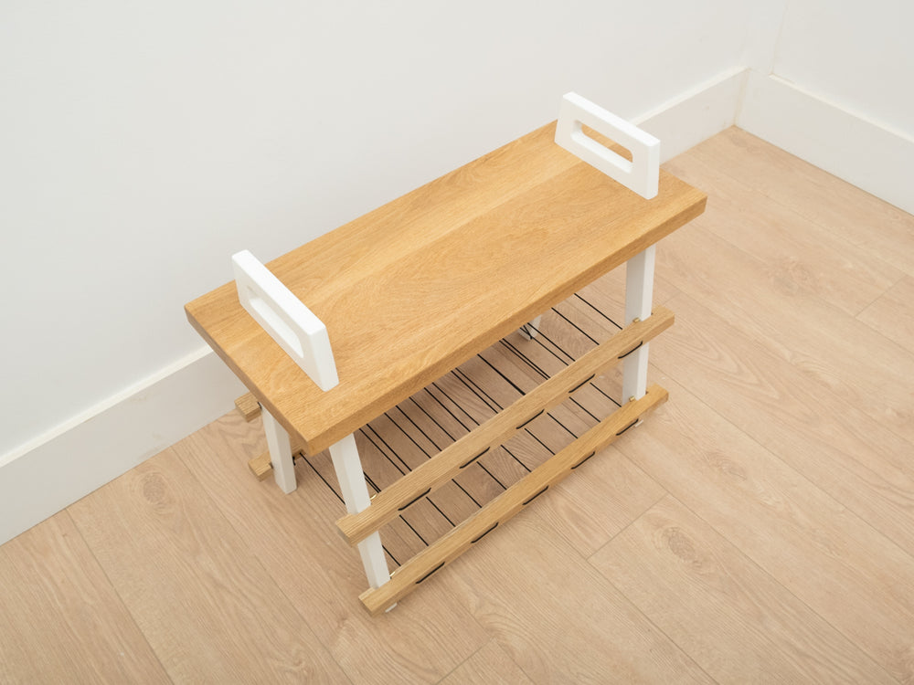 
                  
                    B3 entryway storage bench in white oak with shoe rack -Small format 26in
                  
                
